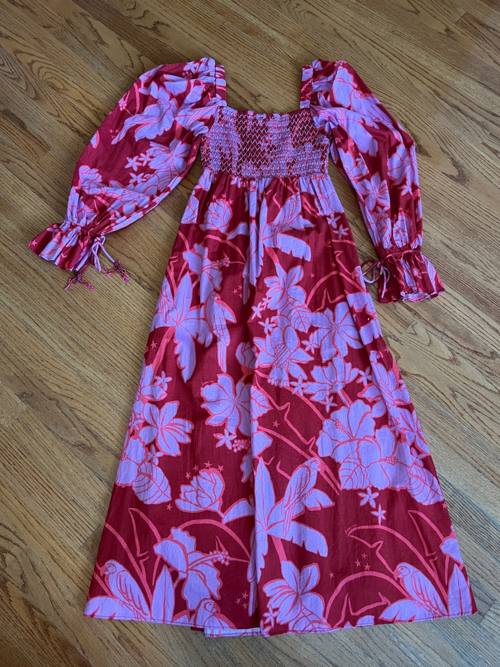 FARM Rio Burgundy and Pink Floral Puff-Sleeve Maxi Dress - Picture 16 of 16